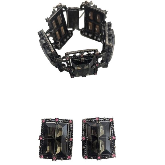 Vintage Sarah Coventry Midnight Magic Bracelet and earring set statement stamped - Picture 4 of 9